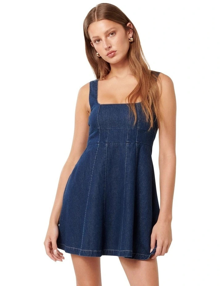 Allison Mini Denim Dress in Mid Wash | Myer