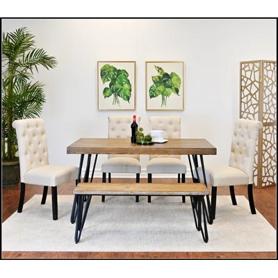 6-Piece Dining Set, Hairpin Dining Table With 4 Chairs And Bench, Mid-Century Modern Design For Contemporary Homes | Wayfair North America