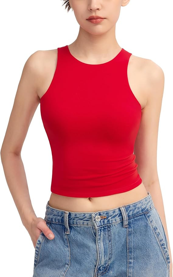 PUMIEY Women's High Neck Tank Top Sleeveless Summer Crop Tops for Women Smoke Cloud Pro Collectio... | Amazon (US)