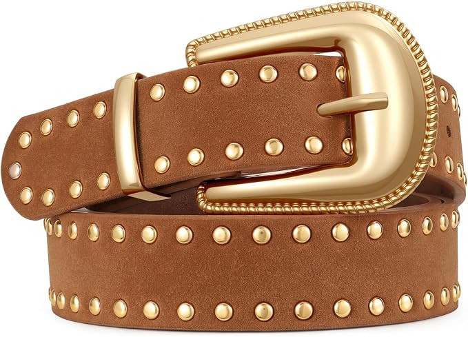 JASGOOD Women Leather Belt with Gold Buckle Western Studded Belts for Jeans Ladies Cowgirl Punk W... | Amazon (US)
