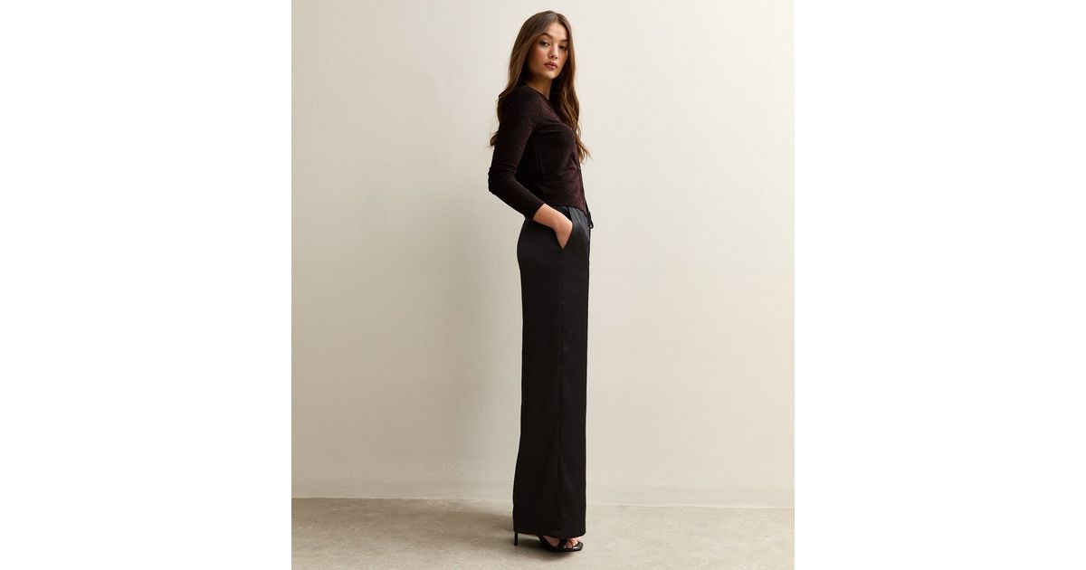 Black Satin Wide Leg Trousers | New Look | New Look (UK)