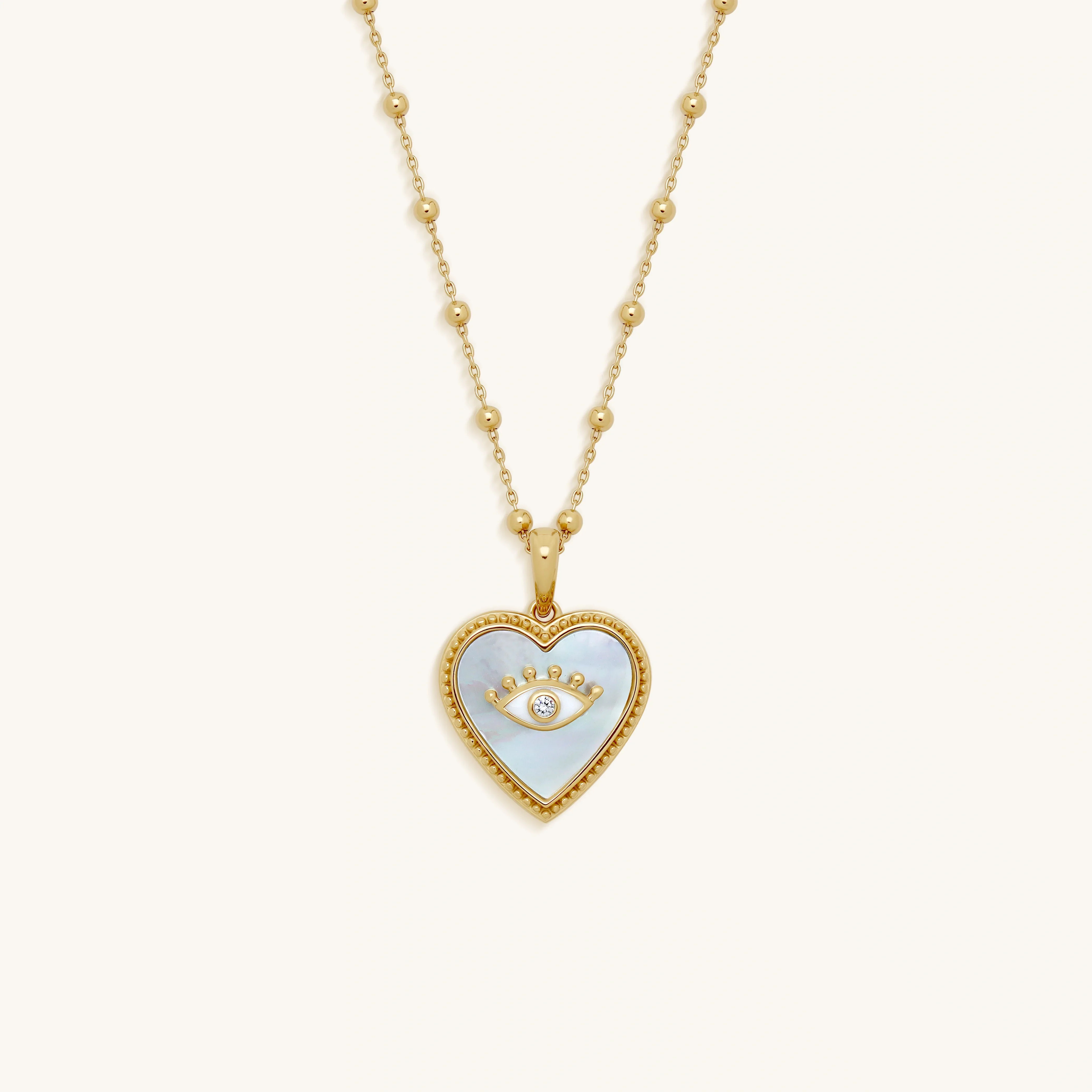 Nurturing Energy White Mother of Pearl Heart & Evil Eye Gold Necklace | Unique Spiritual Jewelry ... | Karma and Luck