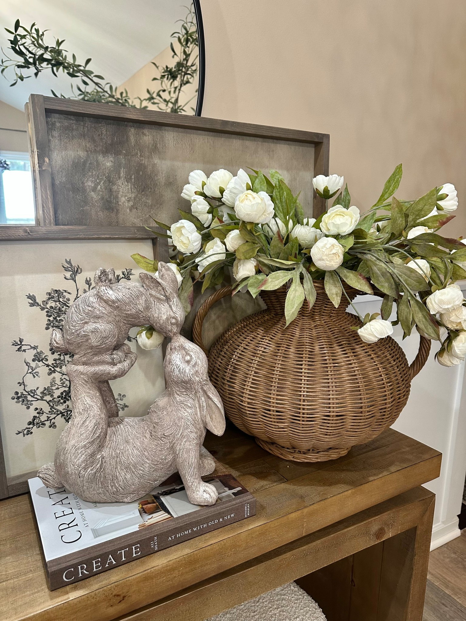 Spring Console Table Styling with Faux Peony Stems

Follow @farmtotablecreations on Instagram for more home styling and decor finds.

A simple way to refresh a console table for spring is with soft florals and natural textures. I styled 12 faux peony stems in this woven basket vase to create a full, organic arrangement that instantly brightens the space. Paired with the sweet bunny sculpture and layered artwork, it creates a warm, collected look that’s perfect for entryways, console tables, or even kitchen counters. These stems are such an easy seasonal swap that bring softness and fullness to any arrangement.

For reference:
Botanical Print 12x16
Abstract Art 24x24
Both in Briarsmoke stain
Use code FARMTOTABLE for 15% off

#homedecor #fauxflorals #peonystems #springdecor #consoletable #entrywaydecor #stems #bunnydecor

#LTKHome #LTKSaleAlert #LTKSeasonal