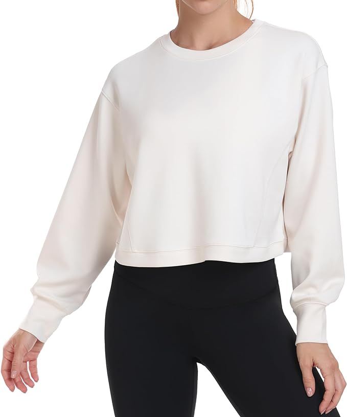 Colorfulkoala Women's Long Sleeve Athletic Sweatshirt Modal Pullover Cropped Tops | Amazon (US)