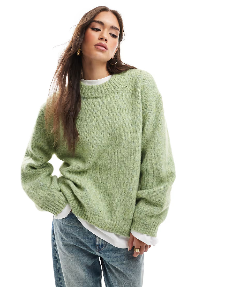 ASOS DESIGN oversized crew neck sweater in green | ASOS (Global)