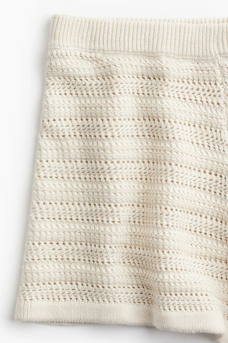 Pointelle-knit mini shorts - Light beige - Ladies | H&M GB | H&M (UK, MY, IN, SG, PH, TW, HK)