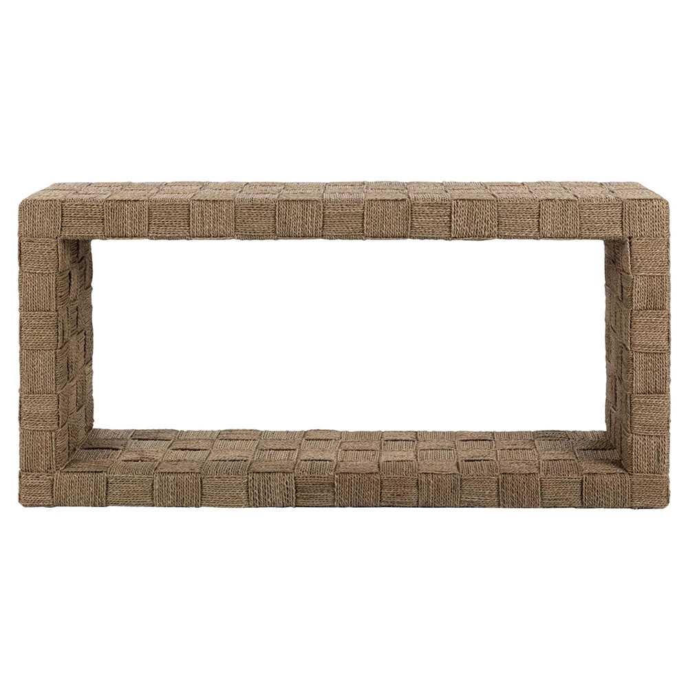 Riona Coastal Beach Natural Woven Seagrass Rectangular Console Table | Kathy Kuo Home