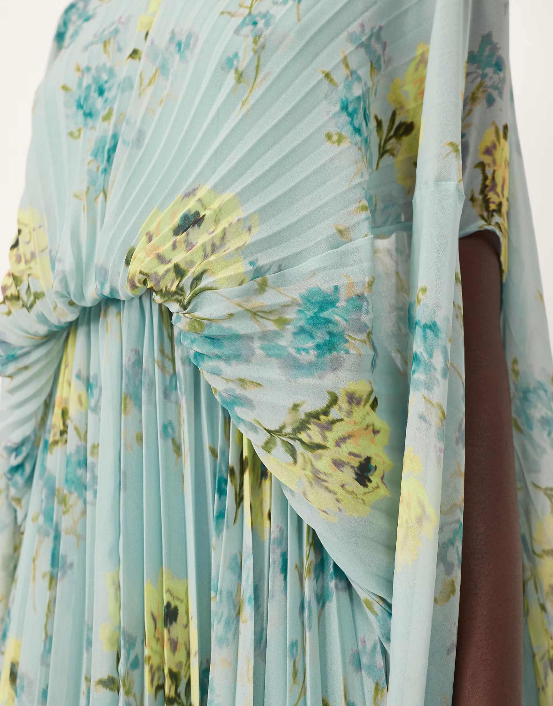 ARRANGE chiffon pleat volume maxi dress with wide sleeve&nbsp;in blue floral | ASOS | ASOS (Global)