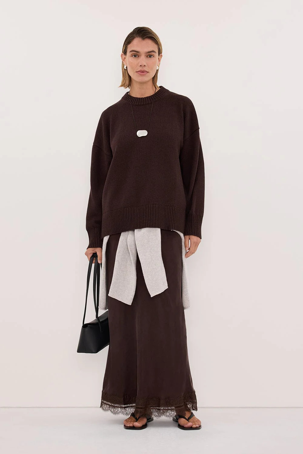 MILA CHOCOLATE CREW NECK KNIT JUMPER | DISSH