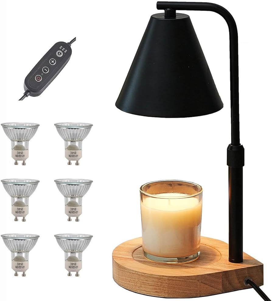 YODEWA Candle Warmer Lamp with Timer and Dimmer Wood Base, Modern Black Electric Candle Lamp Warm... | Amazon (US)