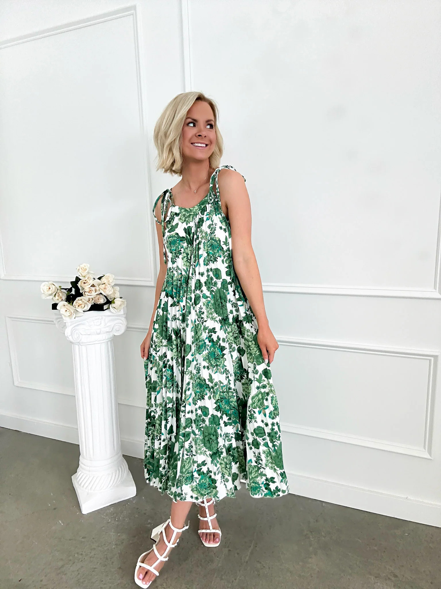 Nature's Finest Green Pleated Midi Dress | Flourish in Frills