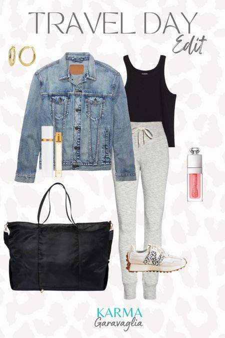 Travel outfit, airport outfit, Athleisure look, casual outfit, denim jacket, ribbed tank, joggers, jogger pants, Weekender bag, Dior lip oil, New Balance 327, sneakers, neutral sneakers, gold hoops, Tom Ford fragrance, mom style 

Follow me for more fashion finds, beauty faves, lifestyle, home decor, sales and more! So glad you’re here!! XO!!

#LTKunder50 #LTKstyletip #LTKtravel