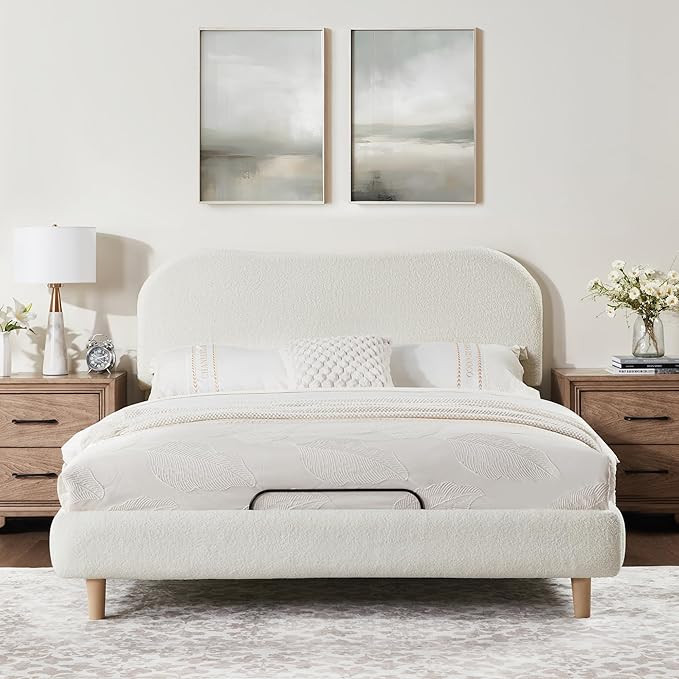 FLEXISPOT Queen All-in-One Adjustable Bed with Fluffy Boucle Bed Frame, Soft Cloud Bed with Head ... | Amazon (US)