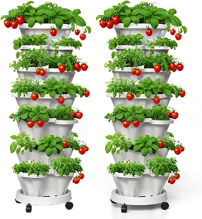 7 Tiered Strawberry Planters 2 Pack, Vertical Stackable Planter, Herb Stacking Tower Garden, Flow... | Amazon (US)