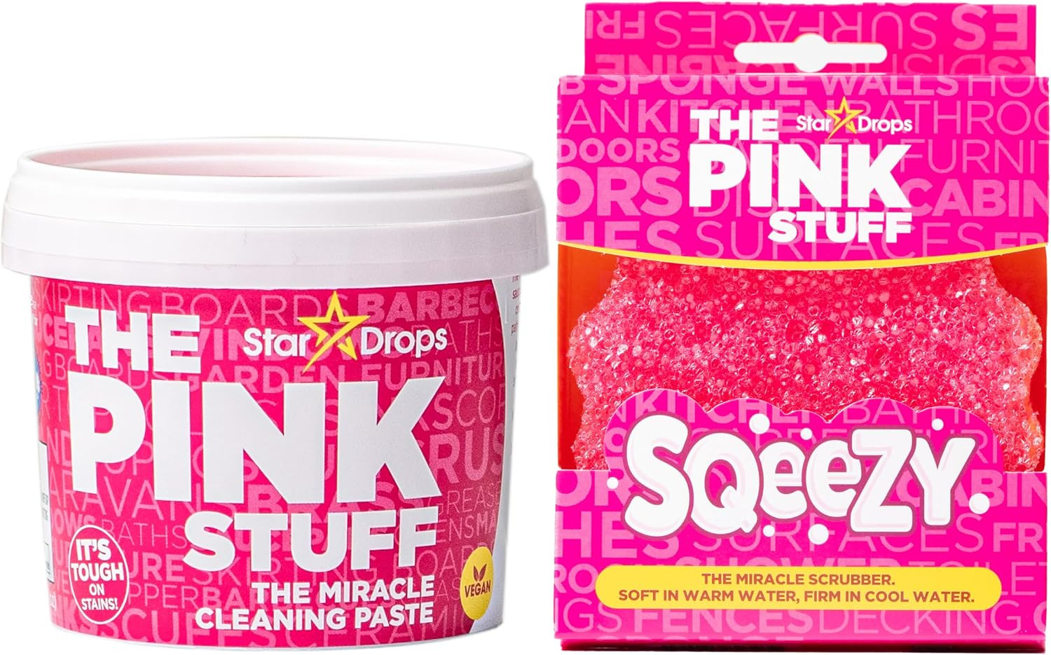 Stardrops - The Pink Stuff Miracle Cleaning Paste & SQeeZY Scrubber Sponge Bundle – All-Purpose, Non-Scratch Cleaner for Kitchens, Bathrooms, Walls, Floors, Pots, Grout, and More | Amazon (US)
