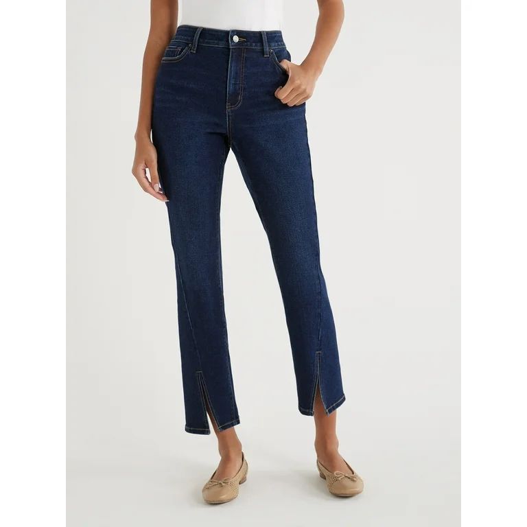 Time and Tru Women's Slit Hem Straight Leg Jeans, 28" Inseam for Regular, Sizes 2-20 - Walmart.co... | Walmart (US)