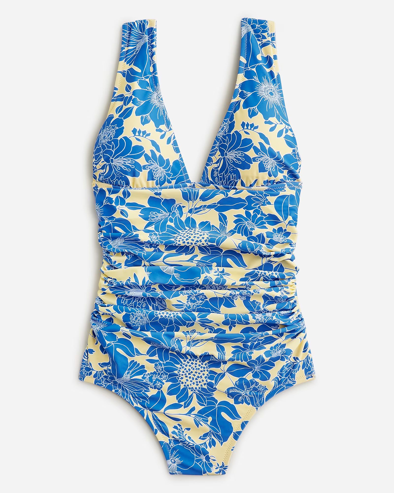 Ruched femme one-piece full-coverage swimsuit in blue floral | J.Crew US