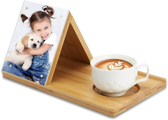 Bamboo Book Holder, Triangle Book Holder Stand with Acrylic Picture Frame, Book Rest with Cup Hol... | Amazon (US)