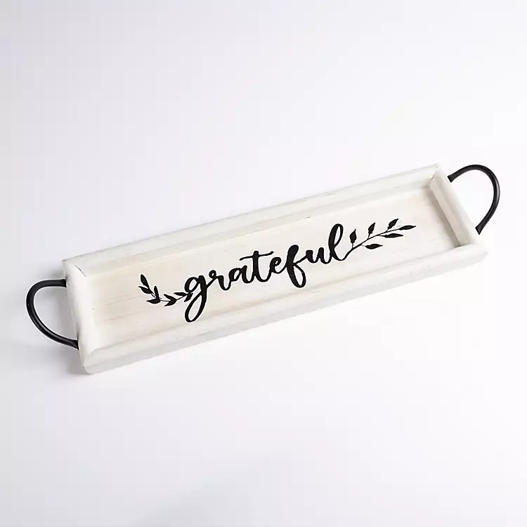 New! Grateful Whitewashed Wood Tray with Handles | Kirkland's Home