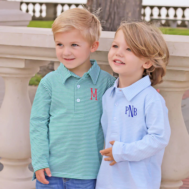 Light Blue Stripe Long Sleeve Polo | Classic Whimsy