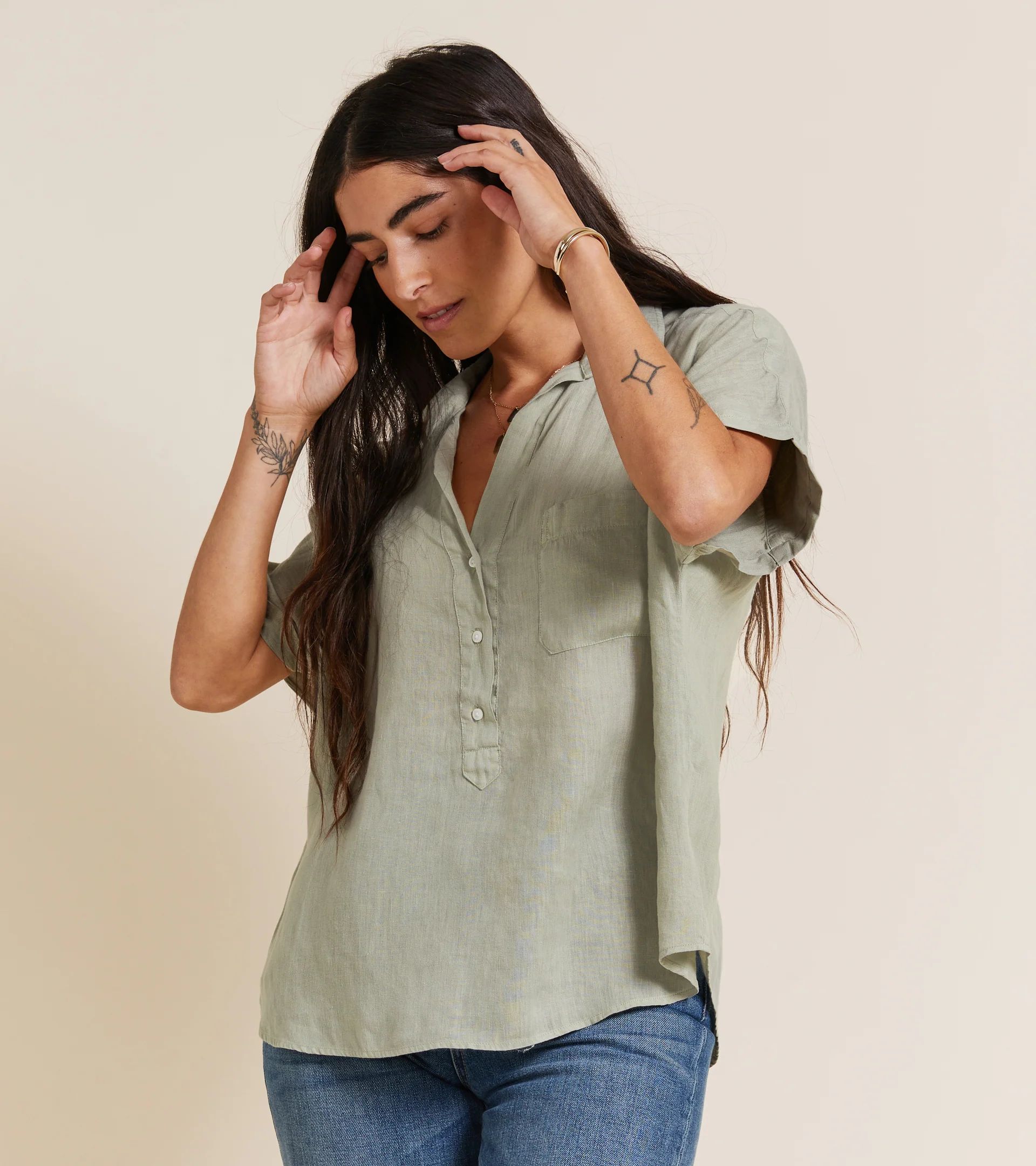 The Artist Short Sleeve Shirt Willow, Garment Dyed Tumbled Linen | Grayson