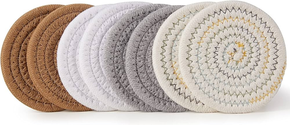 Coasters for Drinks (8-Piece Set) Water Absorbent Coaster Set Woven Coasters for Table Protection... | Amazon (US)