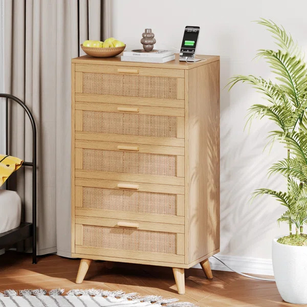 Aissa 5 - Drawer Dresser, Bedroom Rattan Dresser, Chest of Drawer for Living Room, Hallway | Wayfair North America