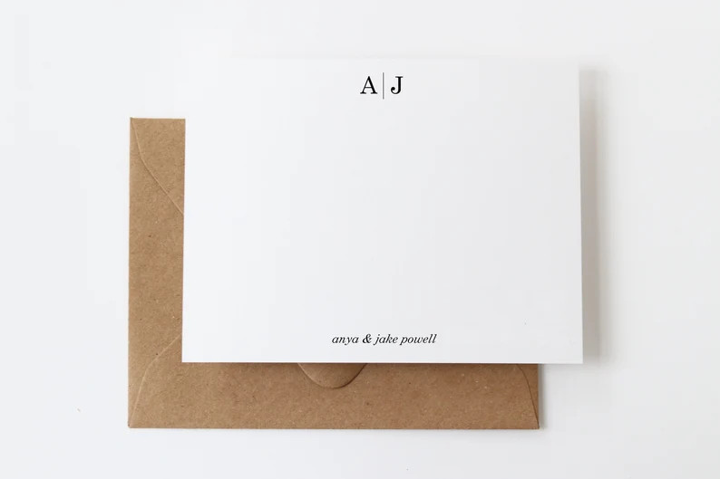 Double Monogram Note Cards for Couples or Single | Classic Wedding Thank You | 2 Letter Monogram ... | Etsy (US)