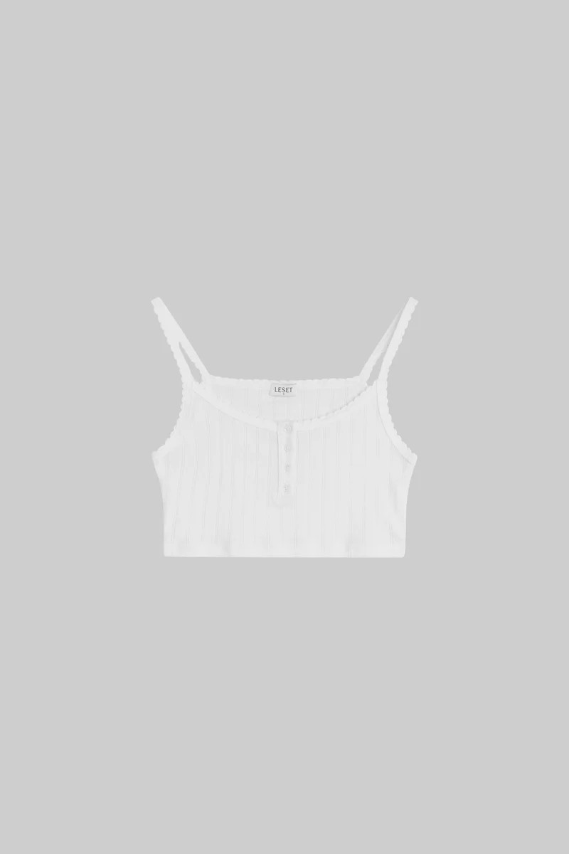Pointelle Crop Button Scoop Neck Tank | LESET