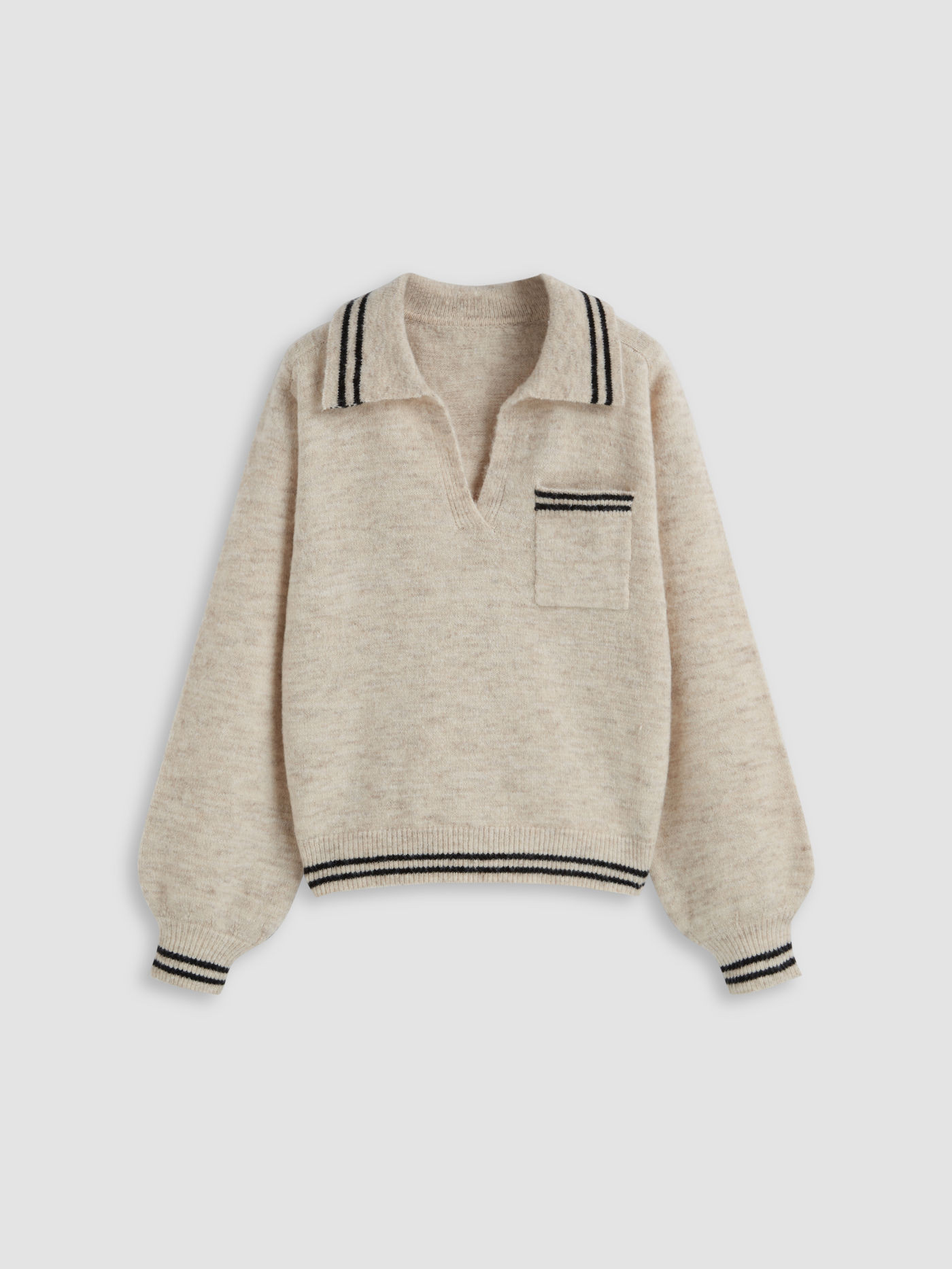 Wool-blend Collar Striped Trim Oversized Sweater | Cider