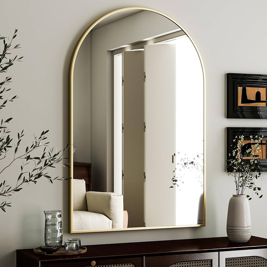 HARRITPURE Arched Wall Mirror – 24"x36" Arch Bathroom Mirror, Gold Metal Frame Vanity Mirrors f... | Amazon (US)