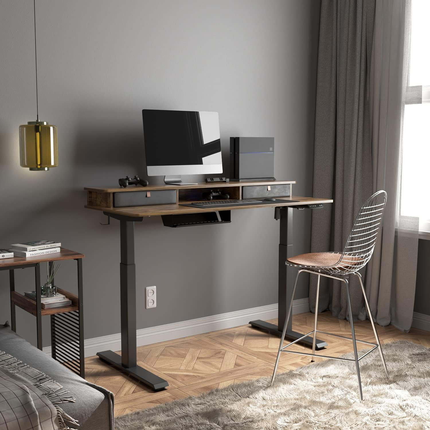 BANTI Electric Standing Desk with Double Drawers, 55x24 Inches Adjustable Height Stand Up Desk, S... | Amazon (US)