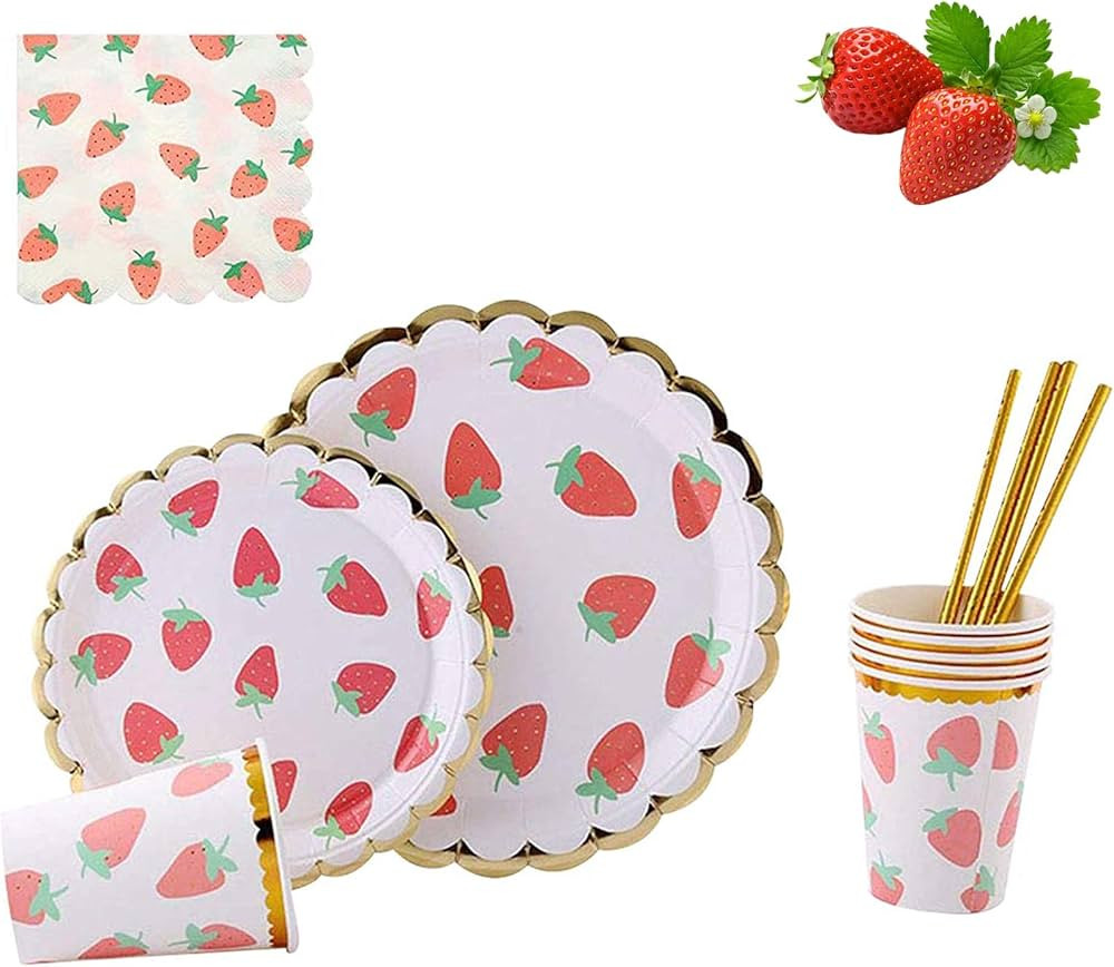 MaitianGuyou Strawberry Theme Party Tableware Set,Disposable Dinnerware Decoration Supplies Inclu... | Amazon (US)