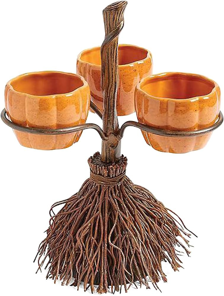 Lekgymr Cute Halloween Resin Pumpkin Bowls on Broom for Serving Fruit Salad Snacks Halloween Party S | Amazon (US)