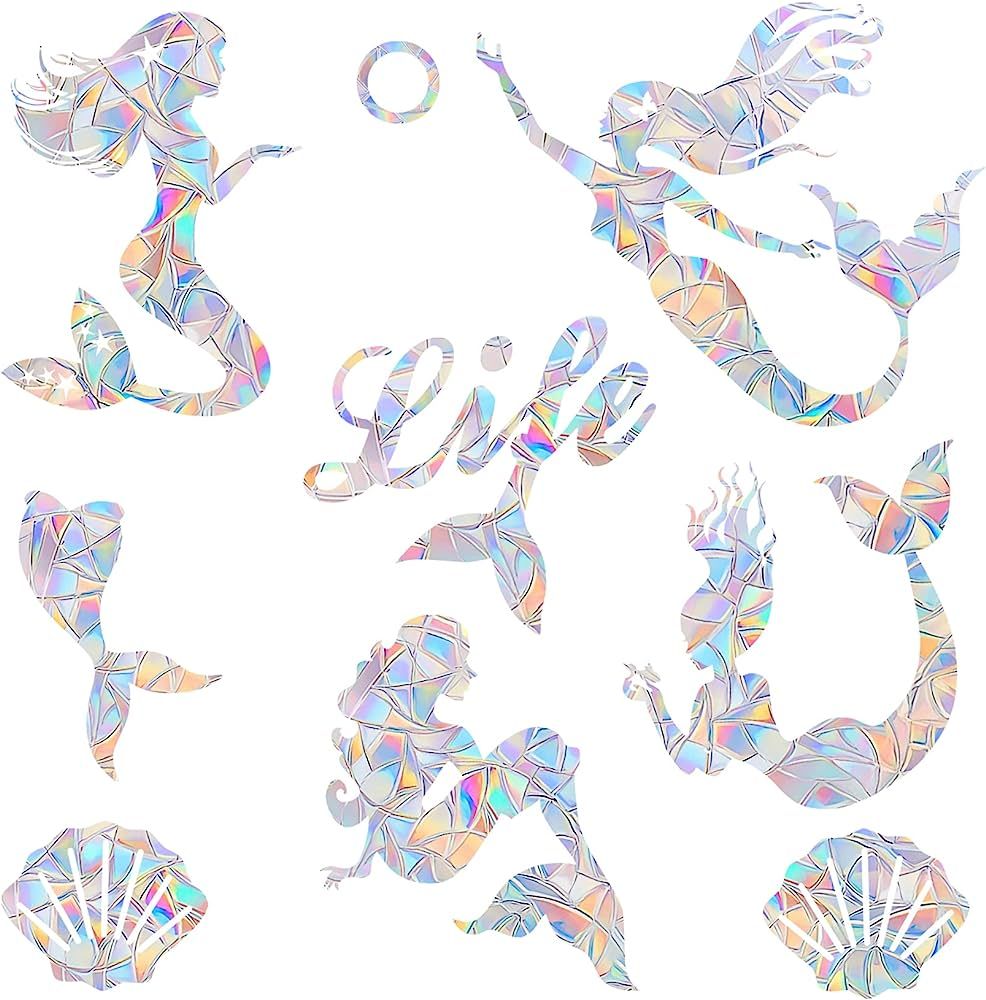4 Pieces Mermaid Window Clings - Anti-Collision Window Decals to Save Birds from Window Collision... | Amazon (US)