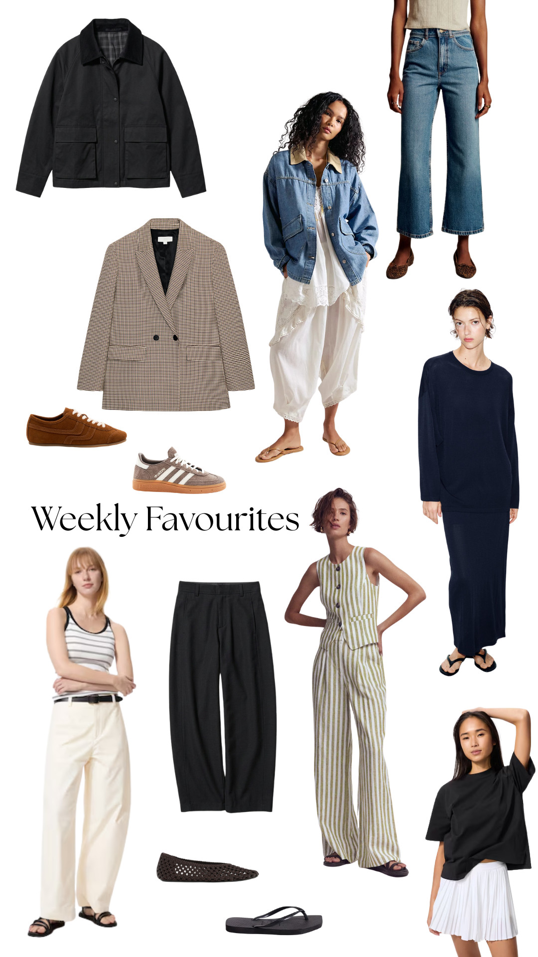Weekly Favourites Edit 
Spring Outfit Inspo, Cropped Denim Jeans, Denim Jacket, Suede Trainers, Striped co-ord, Black tee, flip flops, mesh ballet flats, white jeans 

 #LTKspring #LTKeurope #LTKworkwear