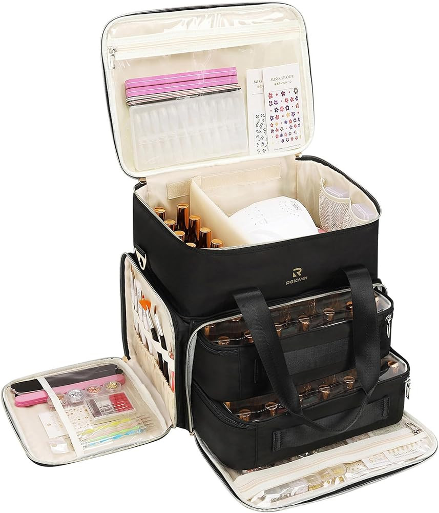 Relavel Nail Polish Organizer, Double Layer Nail Bag Holds 80-100 Bottles (15ml/0.5fl.oz) & Nail ... | Amazon (US)