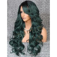 stunning Human Hair Blend Heat Ok Emerald Green Goddess Full Wig Big Loose Beachy Waves Full Bangs Cancer/Alopecia/Cosplay | Etsy (US)