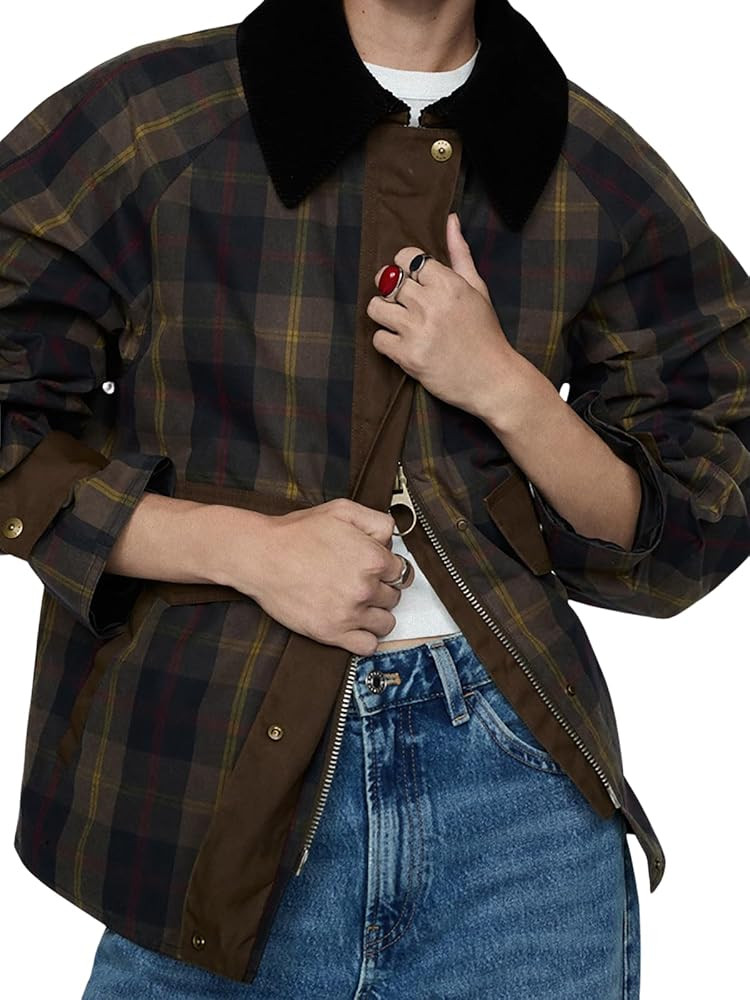 CHARTOU Womens Long Sleeve Jacket Cardigan Trendy Zip Up Plaid Fur Lapel Collar Chunky Casual Coa... | Amazon (US)