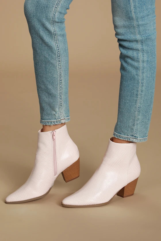 Spirit Blush Snake Pointed Toe Ankle Booties | Lulus (US)