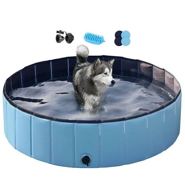 Easyfashion Foldable Pet Swimming Pool Wash Tub for Cats and Dogs, Blue, Large, 47.2" | Walmart (US)