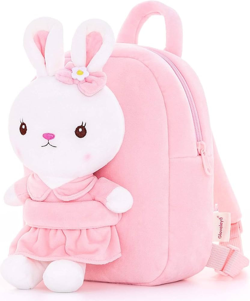 Gloveleya Kids Backpack Toddler Backpacks with Stuffed Bunny Toy Pink 9''… | Amazon (US)