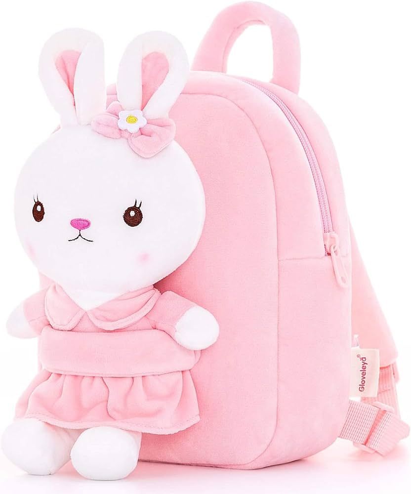Gloveleya Kids Backpack Toddler Backpacks with Stuffed Bunny Toy Pink 9''… | Amazon (US)
