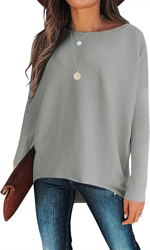 Caracilia Women Boat Neck Batwing Long Sleeve 2024 Fall Oversized Ribbed Knit Pullover Sweaters B... | Amazon (US)