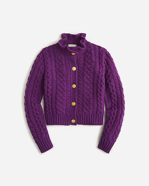 Cable-knit ruffleneck cardigan sweater | J.Crew US