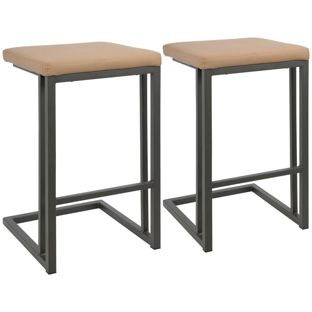 Lumisource Roman 26 in. Camel Faux Leather with Grey Counter Stool (Set of 2), Camel/Gray | The Home Depot