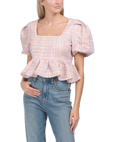 Multi Tweed Babydoll Top | TJ Maxx