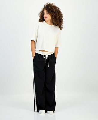 Petite Drawstring-Waist Side-Stripe Wide-Leg Pants, Macy's Exclusive | Macy's