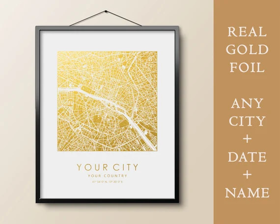 Custom City Map Gold & Silver Foil Print Personalized Square | Etsy | Etsy (US)
