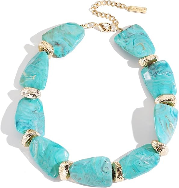 Chunky Gold Choker Necklace Statement Beaded Collar Necklace for Women Boho Resin Large Beads Nec... | Amazon (US)